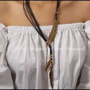 Boho Faux Leather Feathers. Rope Design. Unique  necklace